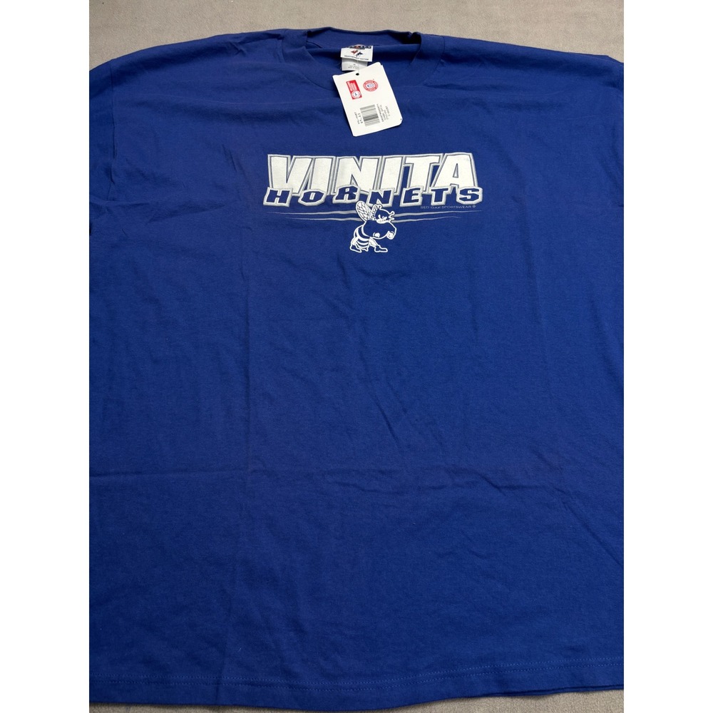 Jerzees Vinita Hornets Graphic T-Shirt Mens 2X Royal Blue Heavyweight Cotton NWT